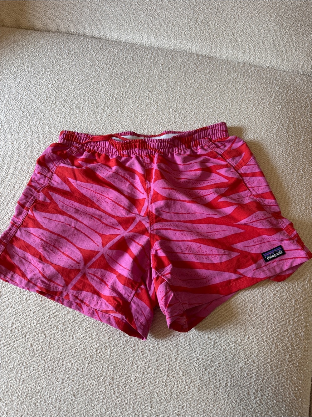 Patagonia Pink and Red Leaf-Print Women’s Athletic Shorts